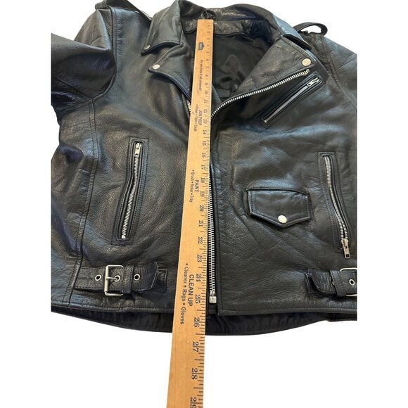 VTG Blk Leather Motorcycle Jacket  Lg?  Zippers Biker Goth Punk 90s Grunge Read - Picture 4 of 16